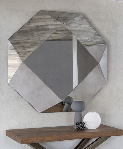 Specchio particolare per ingresso, da entrata e da parete, di design, tridimensionale di forma ottagonale - Diamante, Riflessi